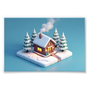 Cozy Winter Cabin in a Snowy Landscape Photo Print