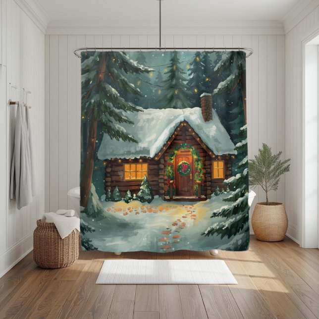 Cozy Winter Cabin in Forest Christmas  Shower Curtain (Creator Uploaded)