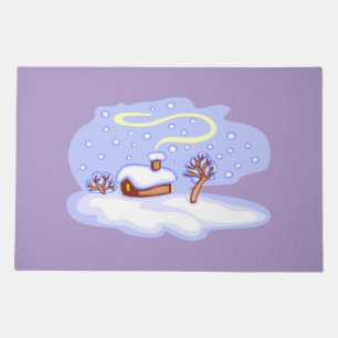 Cozy Winter Cabin in Snow Frosty Landscape Doormat