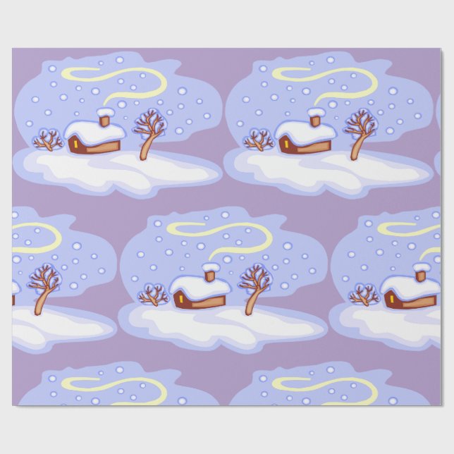 Cozy Winter Cabin in Snow Frosty Landscape Wrapping Paper (Flat)