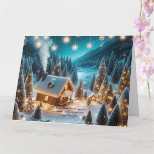 Cozy Winter Cabin New Year Greeting Card