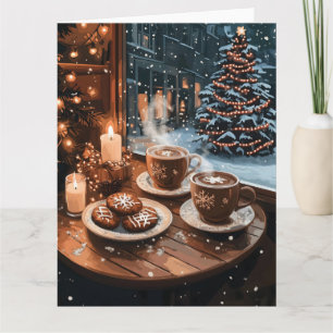 Cozy Winter Cafe with Hot Cocoa and Cookies Card