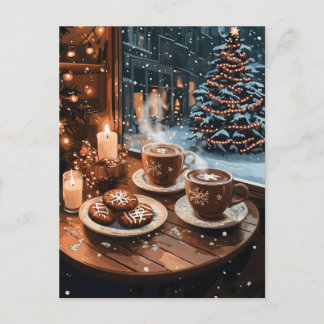 Cozy Winter Cafe with Hot Cocoa and Cookies Holiday Postcard