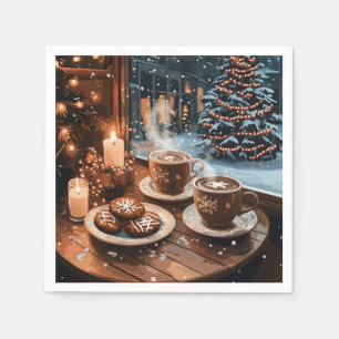Cozy Winter Cafe with Hot Cocoa and Cookies Napkins