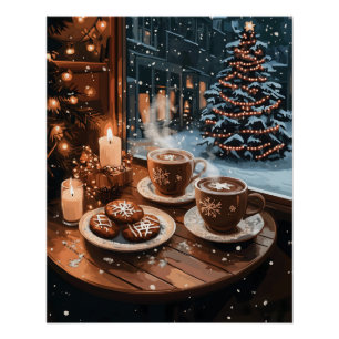 Cozy Winter Cafe with Hot Cocoa and Cookies Poster