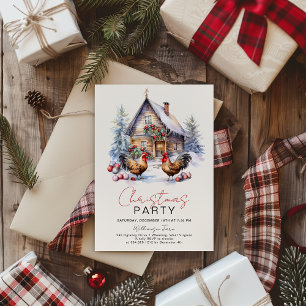 Cozy Winter Chicken Farm Christmas Party Invitation