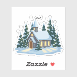  Cozy Winter Christmas Church   Snowy Country  Sticker