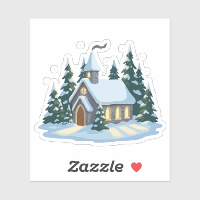  Cozy Winter Christmas Church | Snowy Country  Sticker (Sheet)