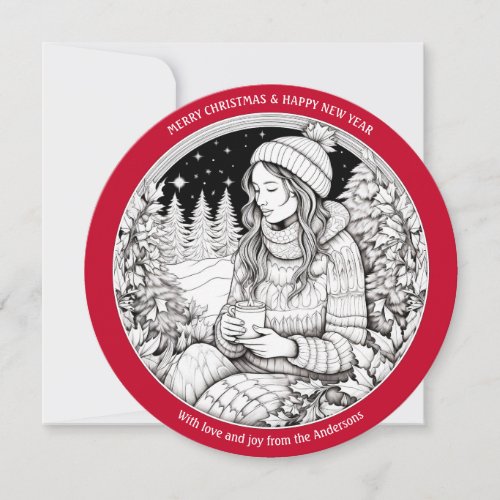 Cozy Winter Christmas Coloring Holiday Card