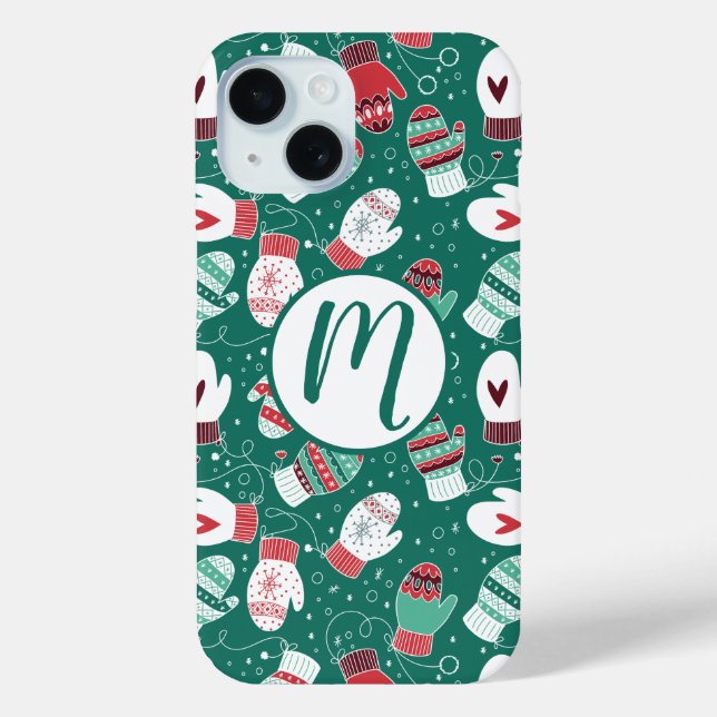 Cozy Winter Christmas Mittens Pattern in Green Case-Mate iPhone Case (Back)