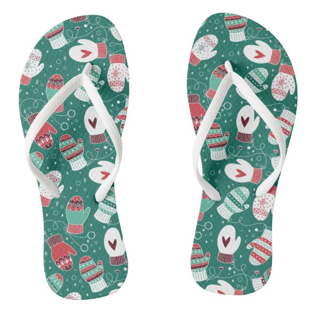 Cozy Winter Christmas Mittens Pattern in Green Flip Flops (Footbed)