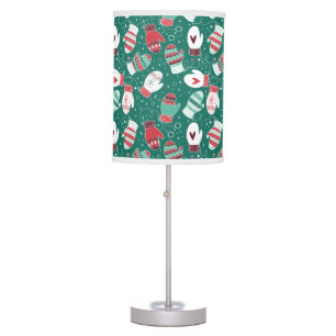 Cozy Winter Christmas Mittens Pattern in Green Table Lamp