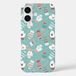 Cozy Winter Christmas Mittens Pattern in Mint iPhone 16 Case