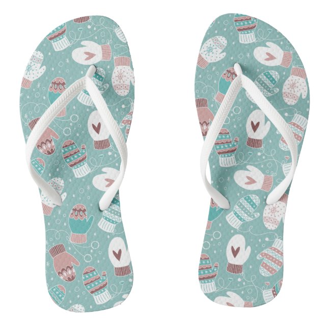 Cozy Winter Christmas Mittens Pattern in Mint Flip Flops (Footbed)