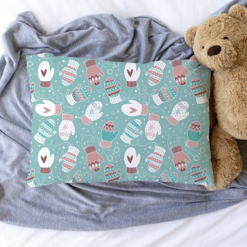 Cozy Winter Christmas Mittens Pattern in Mint Pillow Case