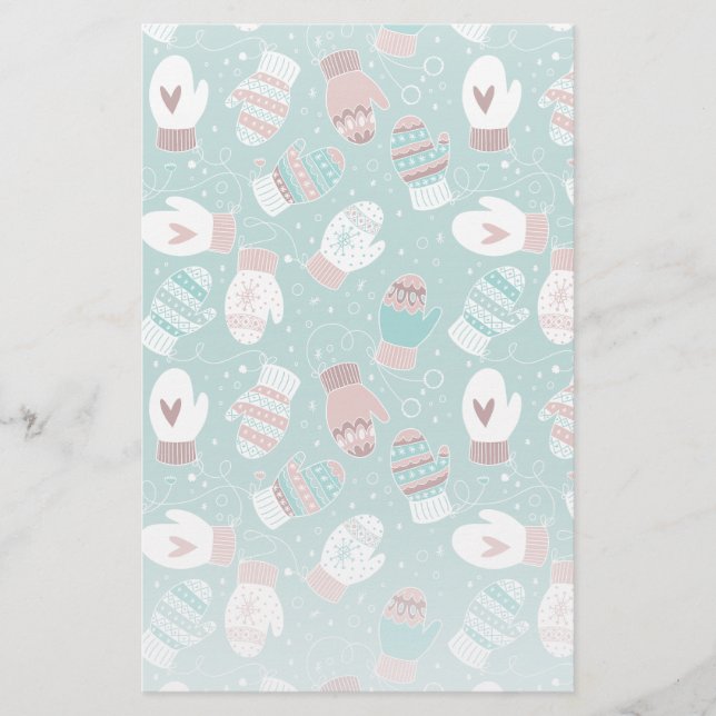 Cozy Winter Christmas Mittens Pattern in Mint Stationery (Front)