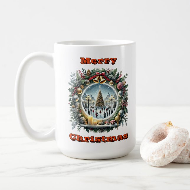 Cozy Winter Christmas Scene Coffee Mug (With Donut)