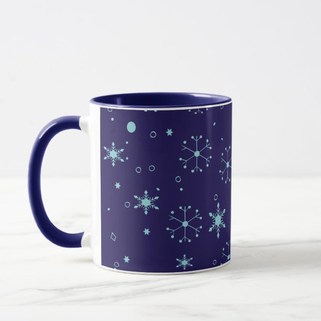 Cozy Winter Christmas Snowflakes Midnight Blue Mug (Left)