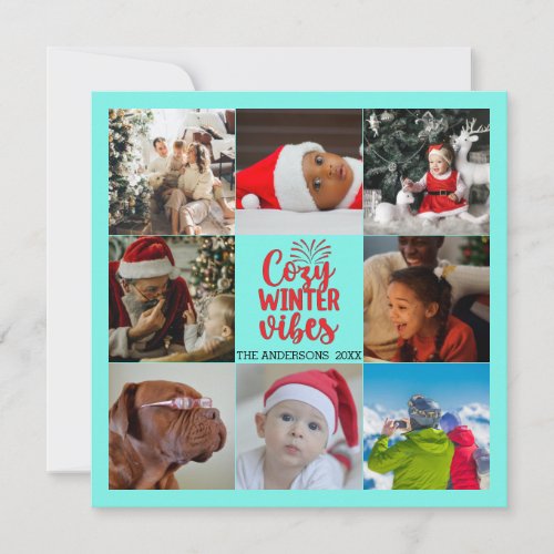 Cozy Winter Christmas Vibes Family Photo Collage Invitation