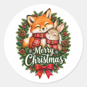 Cozy Winter Club – Vintage Woodland Christmas Wrea Classic Round Sticker