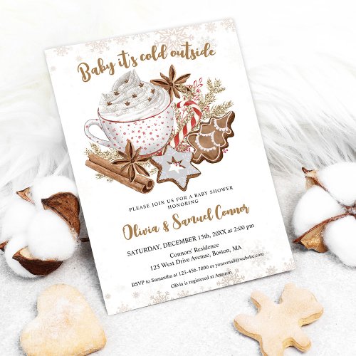 Cozy Winter Cocoa and Cookies Baby Shower Invitation