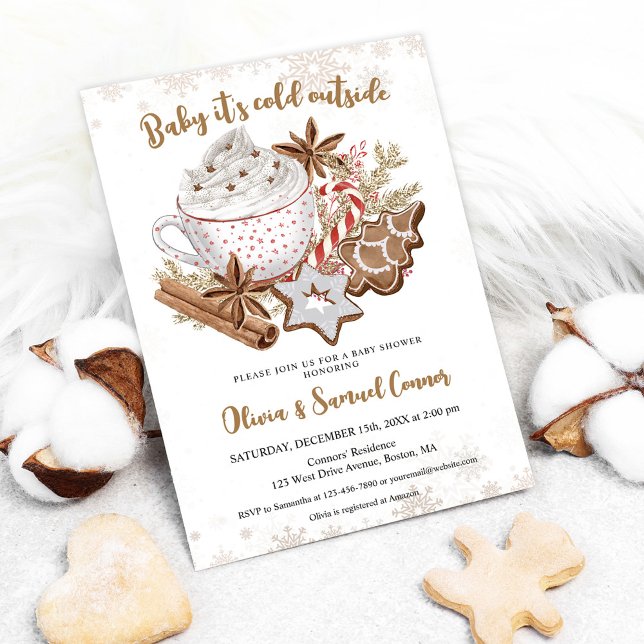 Cozy Winter Cocoa and Cookies Baby Shower Invitation (Creator Uploaded)