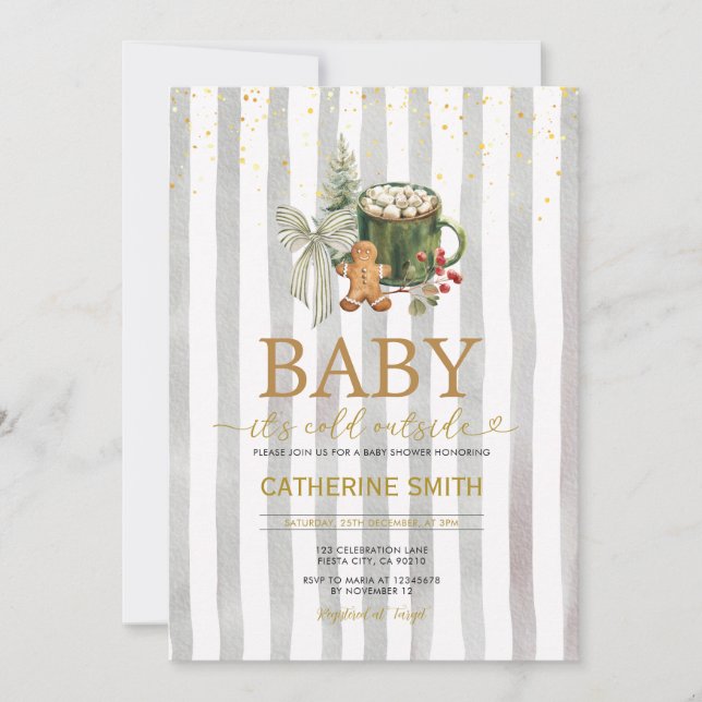 Cozy Winter Cocoa Bow Baby Shower Invitation (Front)