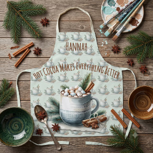 Cozy Winter Cocoa Marshmallow Mug Scene Apron