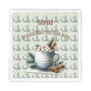 Cozy Winter Cocoa Marshmallow Scene Acrylic Tray