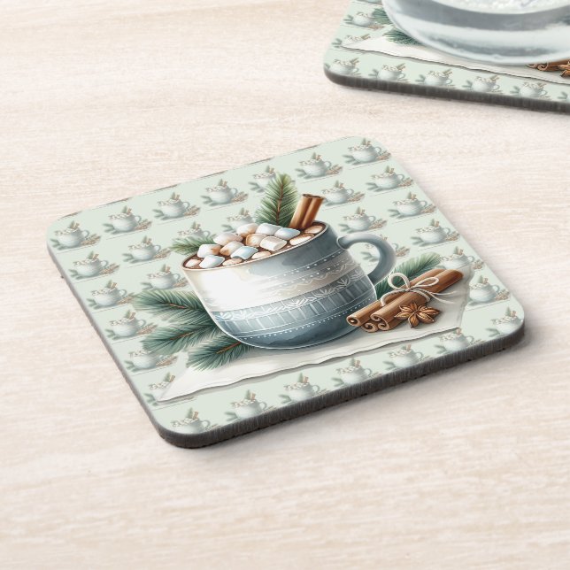 Cozy Winter Cocoa Marshmallow Scene Beverage Coaster (Left Side)
