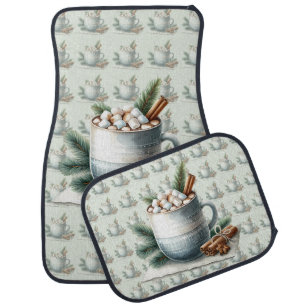 Cozy Winter Cocoa Marshmallow Scene Car Floor Mat