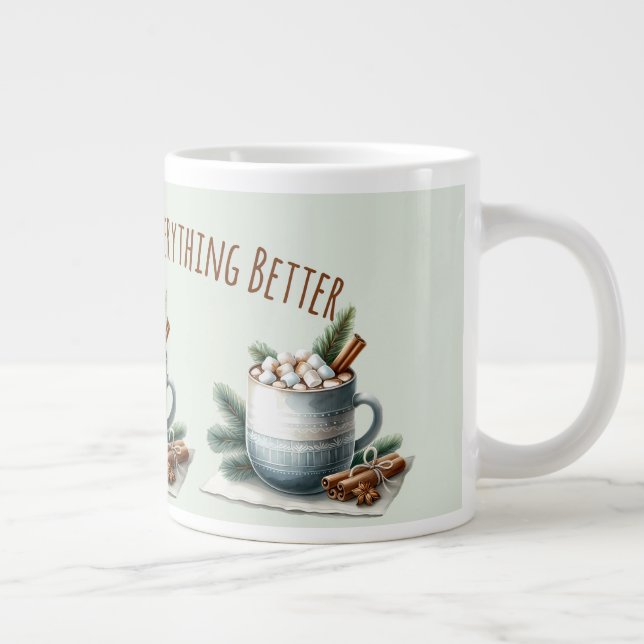 Cozy Winter Cocoa Marshmallow Scene Giant Coffee Mug (Right)