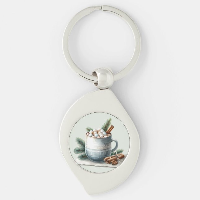 Cozy Winter Cocoa Marshmallow Scene Keychain (Front)