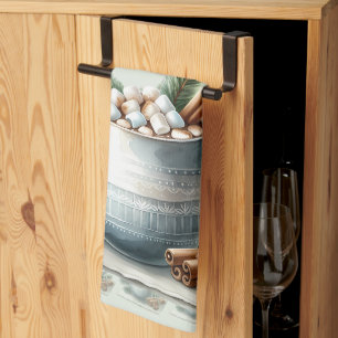 Cozy Winter Cocoa Marshmallow Scene Kitchen Towel