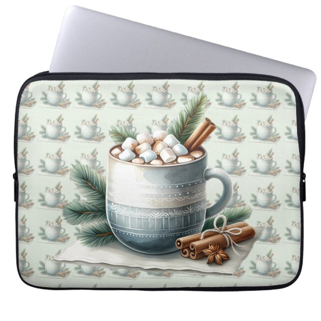 Cozy Winter Cocoa Marshmallow Scene Laptop Sleeve (Front)