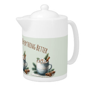 Cozy Winter Cocoa Marshmallow Scene Teapot