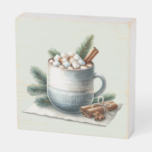 Cozy Winter Cocoa Marshmallow Scene Wooden Box Sign