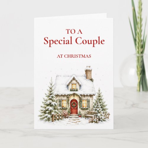 Cozy Winter Cottage Couple Christmas Card