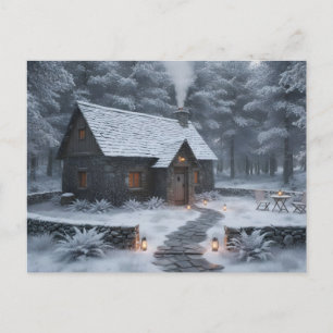 Cozy Winter Cottage in the Woods Postcard