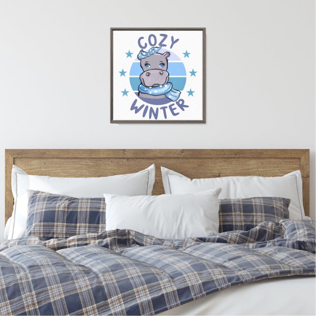 Cozy Winter Cute Animal Canvas Print (Insitu(Bedroom))