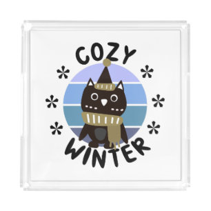 Cozy Winter, Cute Owl Acrylic Tray