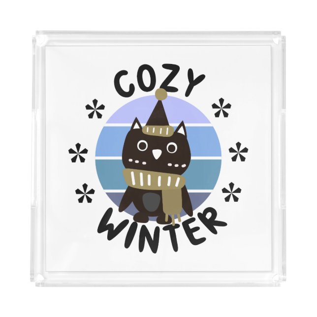 Cozy Winter, Cute Owl Acrylic Tray (Front)