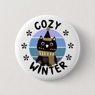 Cozy Winter, Cute Owl Button