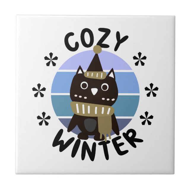 Cozy Winter, Cute Owl Ceramic Tile (Front)