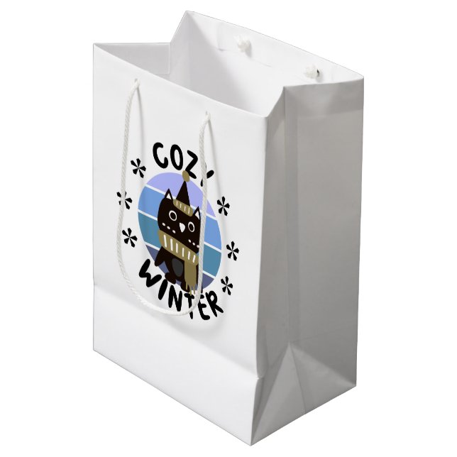Cozy Winter, Cute Owl Medium Gift Bag (Front Angled)
