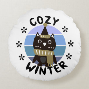Cozy Winter, Cute Owl Round Pillow
