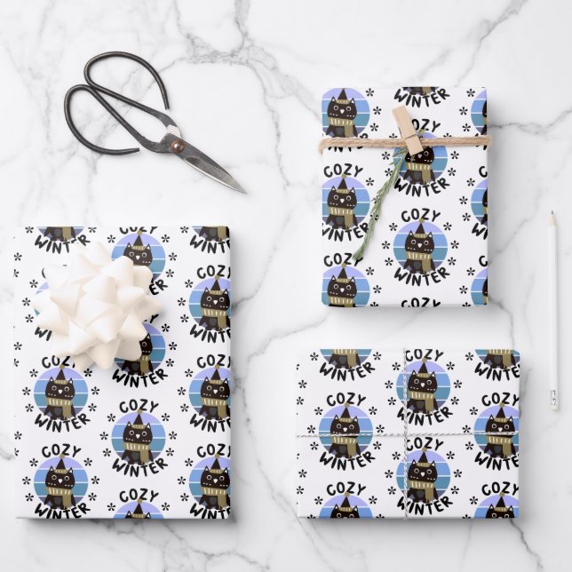 Cozy Winter, Cute Owl Wrapping Paper Sheets (Front)