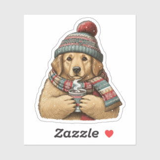 Cozy Winter Dog Cocoa Sticker