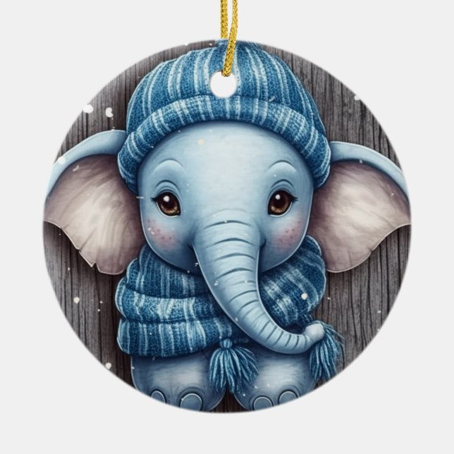 Cozy Winter Elephant Ornament (Front)