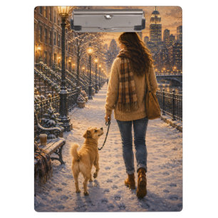 Cozy Winter Evening Walk with My Best Friend Clipboard